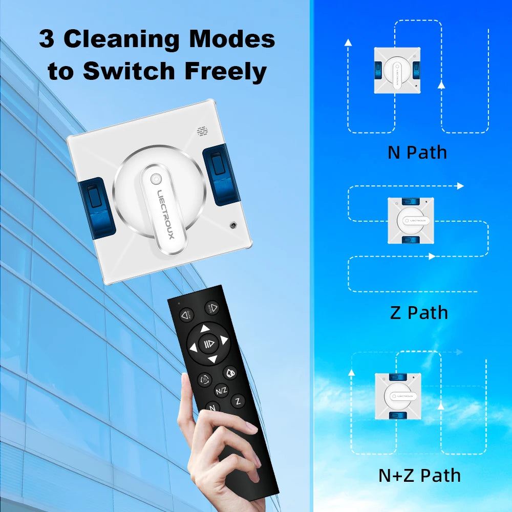 Robot Window Cleaner 2-Way Water Spray,Home Glass Floor Wall Window Cleaning Robot,Strong Vacuum,Smart Memory
