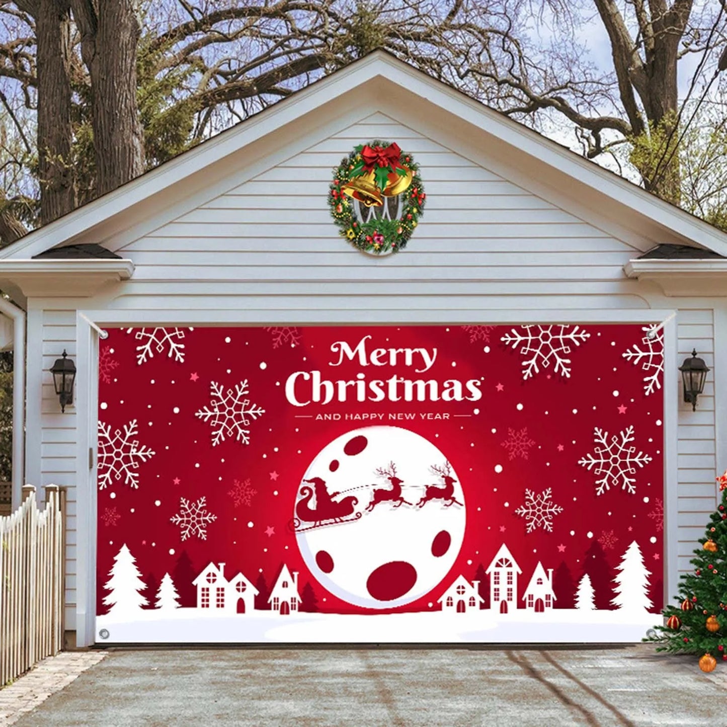 Christmas Decoration Outdoor Garage Door Banner Merry Christmas Garage Door Cover Home New Year Decor Backdrop Wall Background