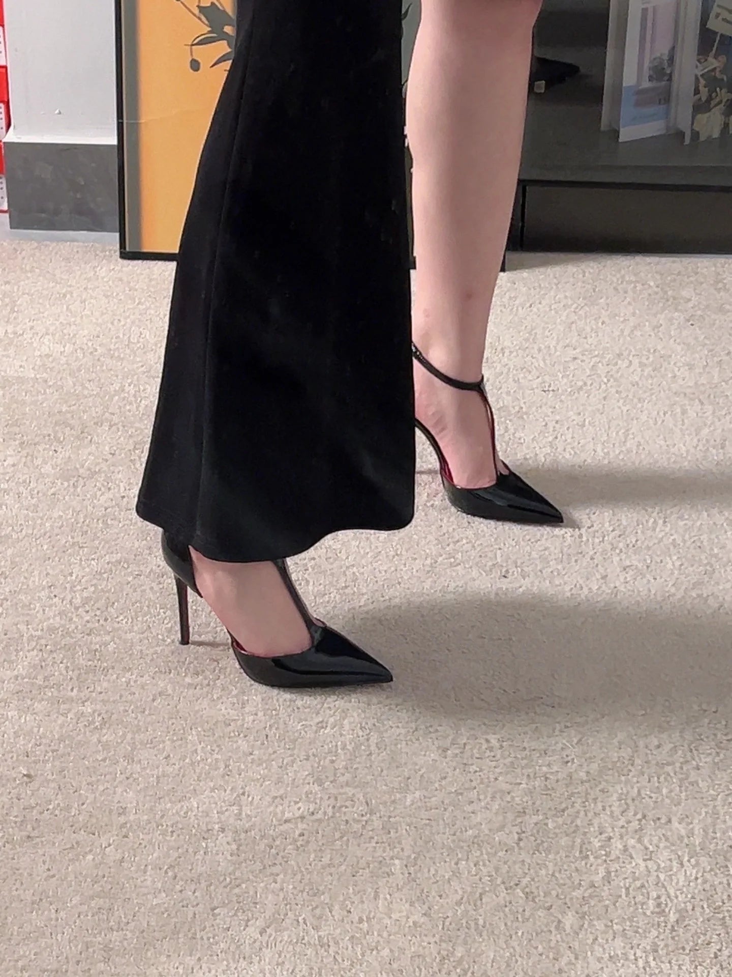 Spring Autumn  Sexy Pointed Toe Red Sole 8-10cm High Heels Black Head Hollow Out Thin Heel Sandals Ultra Leather Material Casual Style