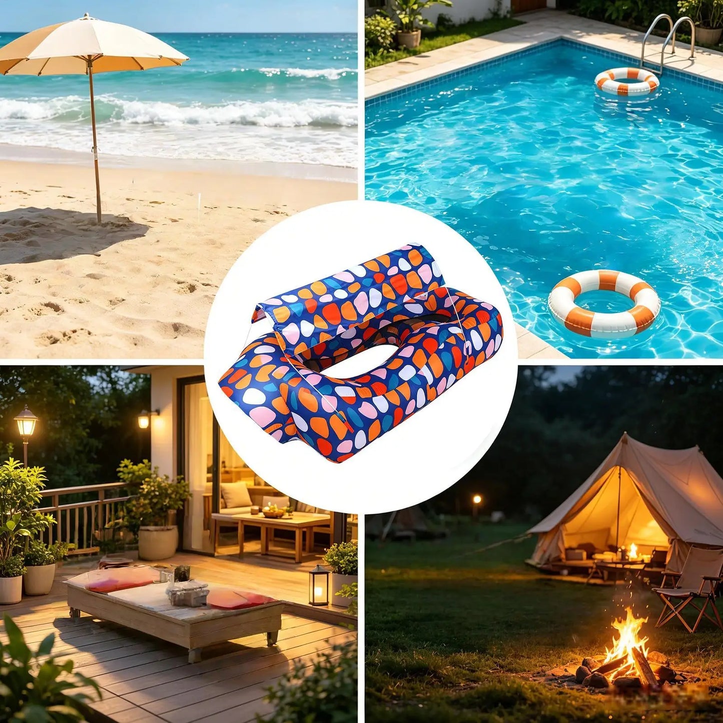 Inflatable Beach Camping Lounger Air Sofa With Sun Shade No-Pump Blow Up Couch For Outdoor Camping Hiking Picnic Vacation