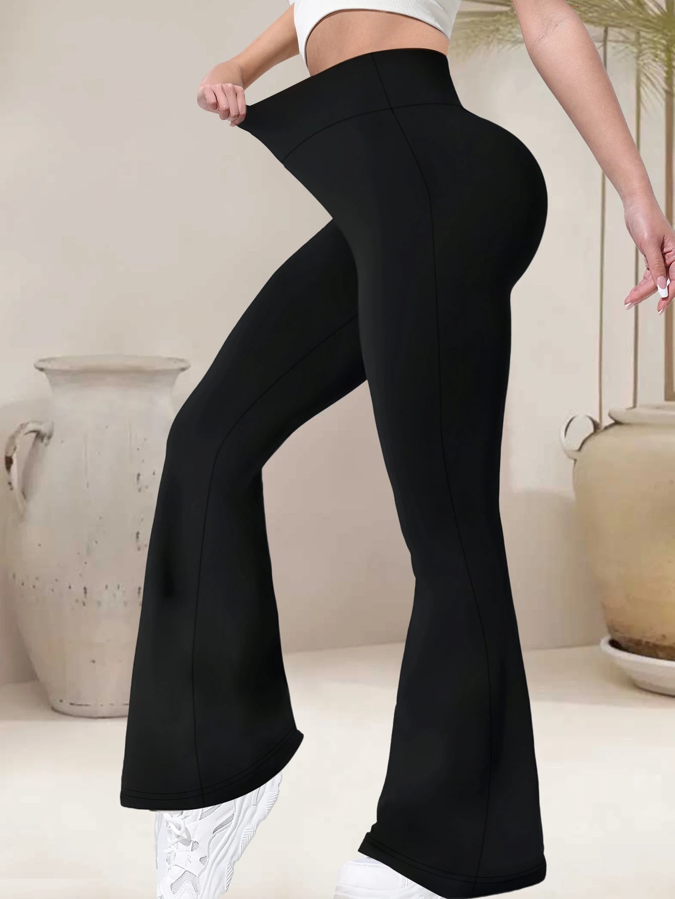 S-XL Size Women's High Waisted Black Bell Bottom Pants - High Elasticity, Lightweight, Breathable Yoga and Dance Pants, Outdoor Running Hiking Female Sports Apparel Supplies