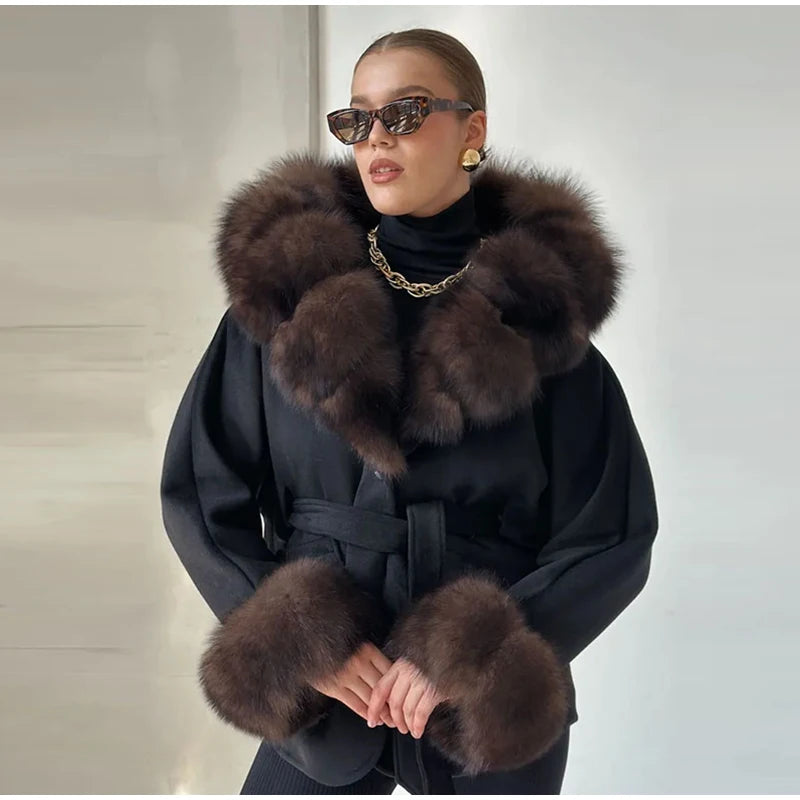 UK Size White/Gray/Brown/Black Color Hoody Mink  Fur Furry Coats Women Fashion Belt Long Sleeve Pocket Thicken Warm Jacket Autumn Winter Urban Lady Streetwear