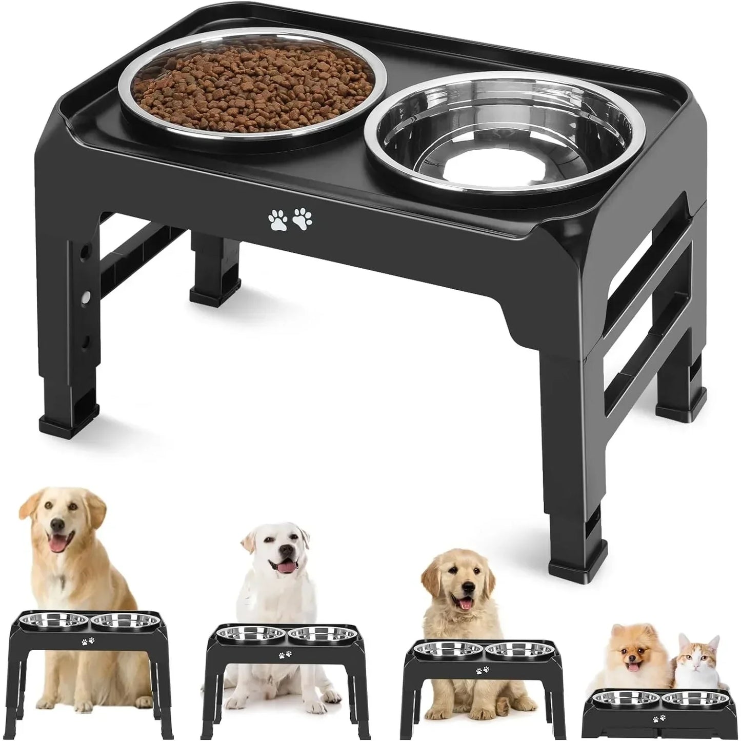 Dog Bowl Non-Slip Dog Feeder for Large Medium Dog Elevated Adjustable Raised Dog Bowl Stand with 2 Stainless Steel Dog Food Bowl