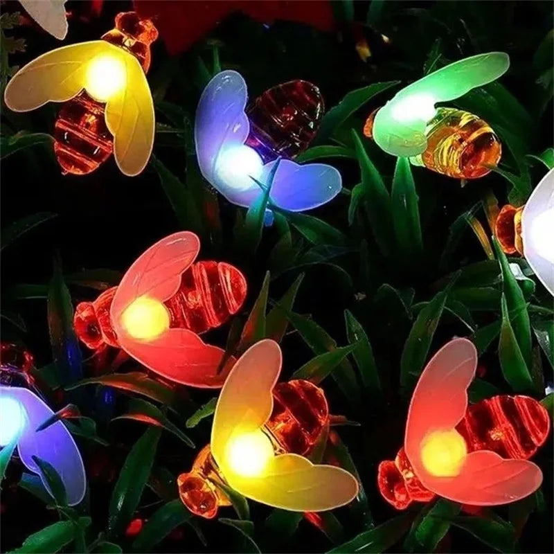 New Solar Powered Cute Honey Bee Led String Fairy Light 5m 20leds Bee Outdoor Garden Fence Patio Christmas Garland Lights 2023