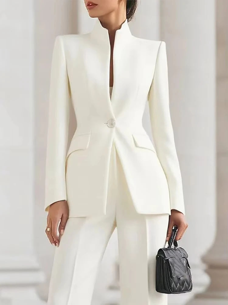 5 Colors 2 PCS Set S-2XL UK Size Elegant Long Sleeved Blazer + Pants Suit Autumn Spring Simple Solid Color Commuting Outfit Women's Temperament Slim Fit Professional Set