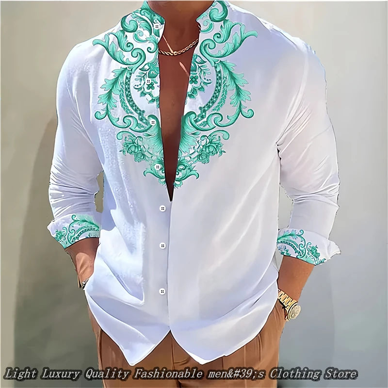 S-6XL Plus Size 8 Colors Men's Shirt 3D Printing Shirt High-Definition Pattern Casual Top Long Sleeved Clothing Soft Fabric Men Casual Apparel Accessories