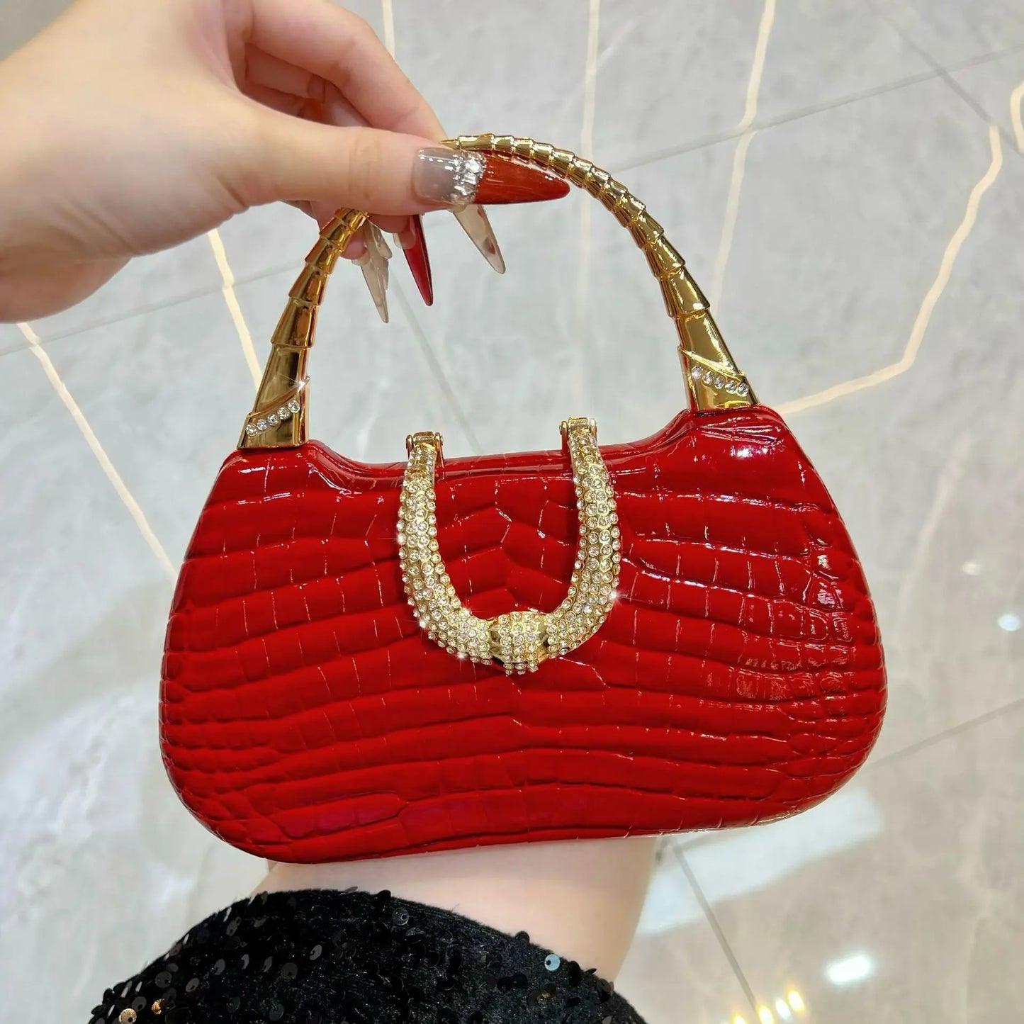 New Banquet Handbag Diamond-Encrusted Fashion Evening Wedding Party Business Dinner Women's PU Leather Handbag High-Quality Fashion Women's Shoulder Oblique Bag Ladies Apparel Accessories