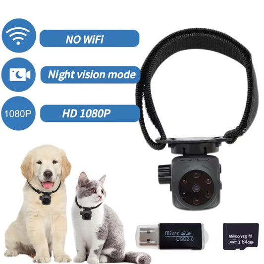 NEW Arrivals Pet Collar Camera Cat Collar Camera with 64GB SD Card Dog Tracker Collar with 1080P Video & Infrared Night Vision Functionality Pets Supplies