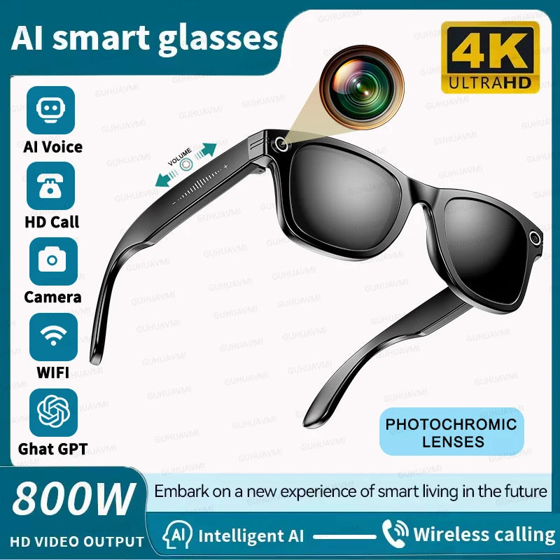 NEW AI Smart Glasses with 8MP Camera Video Recording 100+ Languages Translation Sunglasses Bluetooth Call Music Play Men Women Smart Sunglasses