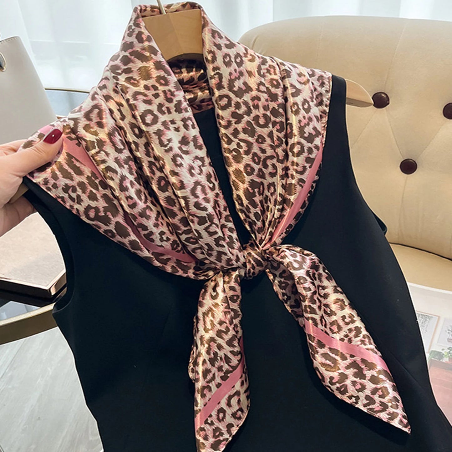 NEW Arrivals 90*90cm Muffler Fashion Silk Scarf Lady Outdoor Luxury Neck Hair Decorate Headband Scarf Outdoor Small Kerchief Soft Wrap Girls Ladies Luxury Fashion Apparel Accessories