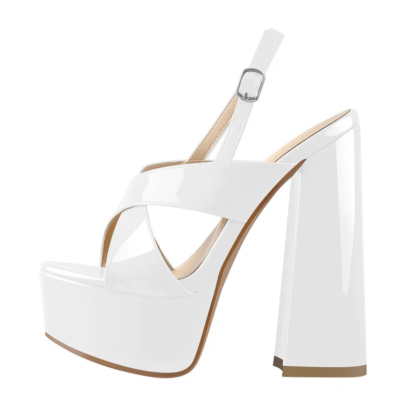 Women High Heels Shoes Sandals Platform Peep Toe Chunky Square Heels Ankle Strap Sandals Black And White Stripes Party Fashion Shoes