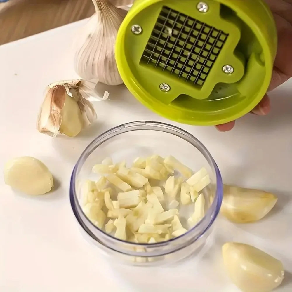 Multifunctional Garlic Press Manual Mincer， ABS and Stainless Steel Garlic Slicer Handheld Ginger Masher with Storage Case Kitchen Tools