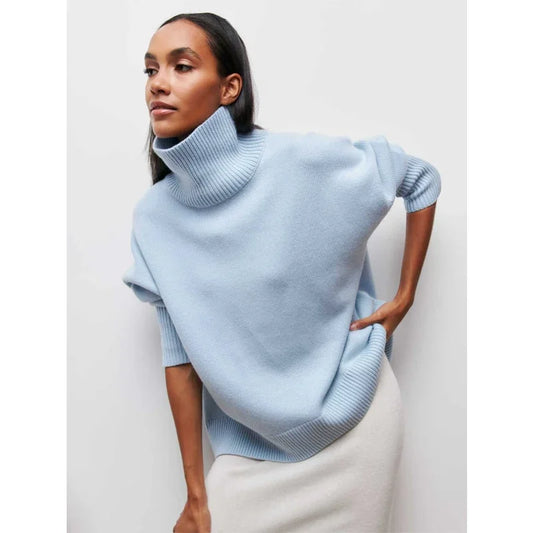 12 Colors UK Size Original Light Luxury O-Neck Knit Sweater Autumn and Winter Women's Elegant Loose Mock Neck Solid Color Warm Outerwear Viscose Sweater