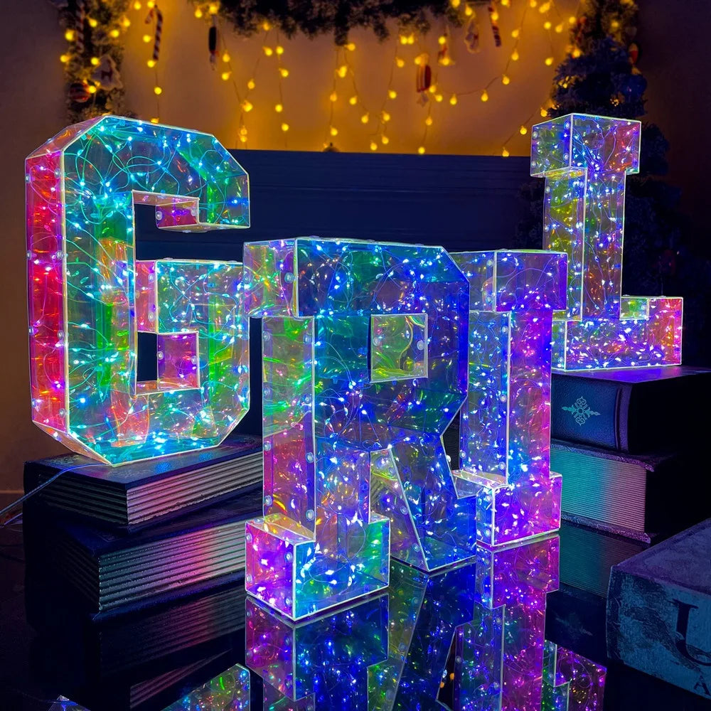 NEW Arrivals Novelty Laser Letters LED Luminous Alphabet Numbers Lights Illusory Christmas Decorative Lamps For Wedding Birthday Xmas New Year Eve Outdoor Garden Lawn Courtyard Decoration Accessories Supplies