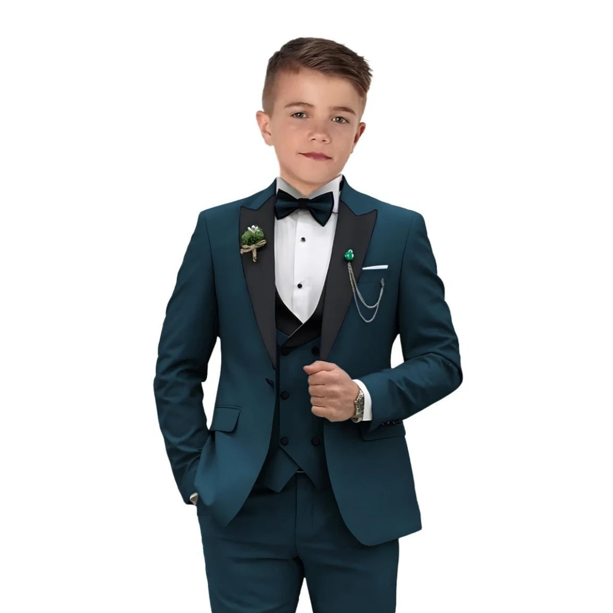 3 PCS Set 3Y-14Y 7 Colors Autumn New Arrival Kids Formal Suit Set, Velvet Notched Lapel Neck , Matching Vest and Pants, Boy's Tuxedo Set