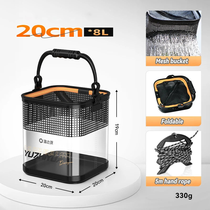 10/13L New Fishing Folding Bucket Lure Live Fish Bucket Transparent Wild Portable Fishing Dry Bag with Mesh Hole