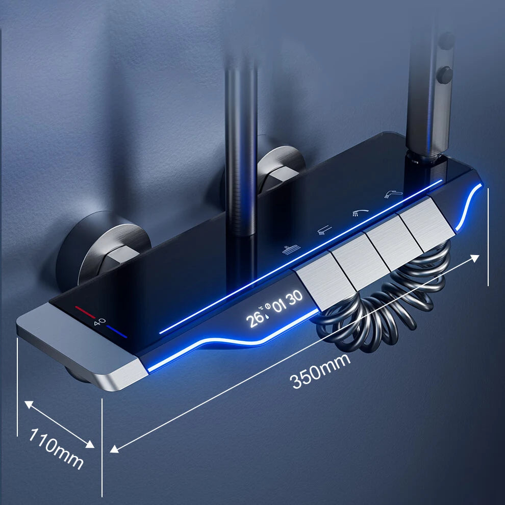 Ambient Lighting Digital Shower System Hot Cold Bathroom Mixer Faucet Rain Shower Head Grey Thermostatic Digital Shower Set