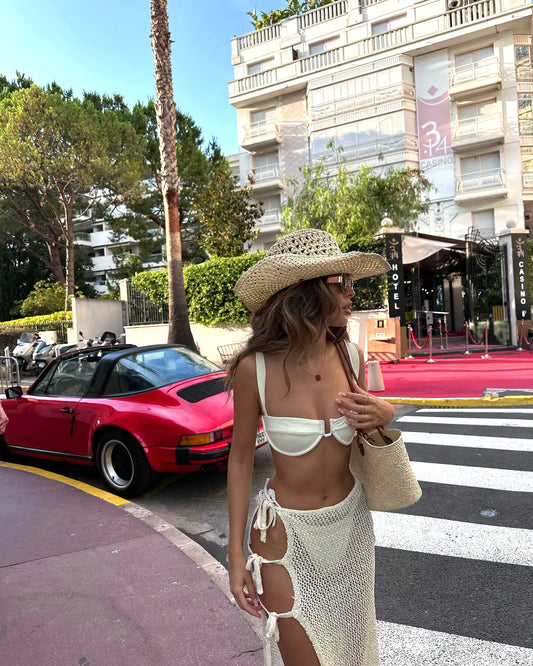 NEW Sexy Summer Knit Cut Out Beach Half Skirt Women Chic Side Slit Lace-Up Casual Wrap Skirts Swimming Water Pool Party Swimsuit Cover Up K249