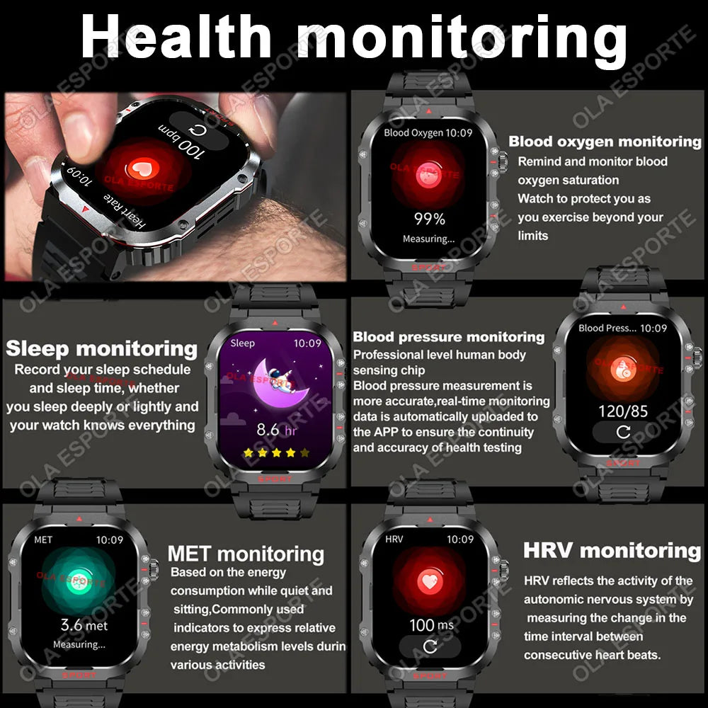 New  GPS Tracker Smart Watch For Women Men Military Amole Flashlight Waterproof Outdoor Sport Bluetooth Call Smartwatch Smart Band