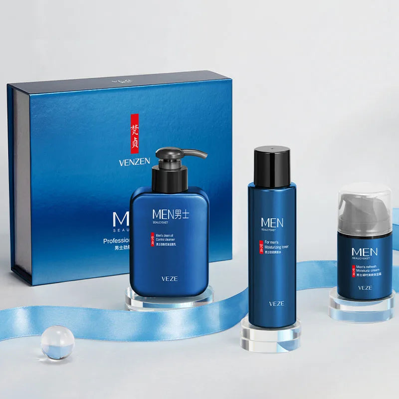 VENZEN Men's Skin Care Kit Face Cleaning Facial Cleanser Acne Treatment Blackhead Remover Hydrating Face Mask Men Skincare Set