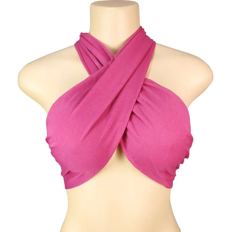 Multi-Colors Sexy Tank Top Cross Bandage Backless Sleeveless Halter Crop Tops Women Bare Midriff Camisole Female Tube Top Cropped Vest