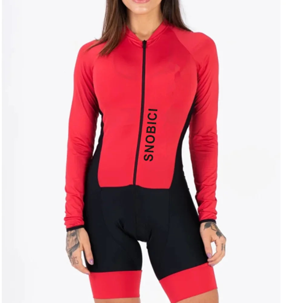 Snobici Cycling Women's Long Sleeve Skinsuit Macaquinho Ciclismo Feminino Bicycle Jumpsuit Pro Mtb Summer Sun Protect Speedsuit