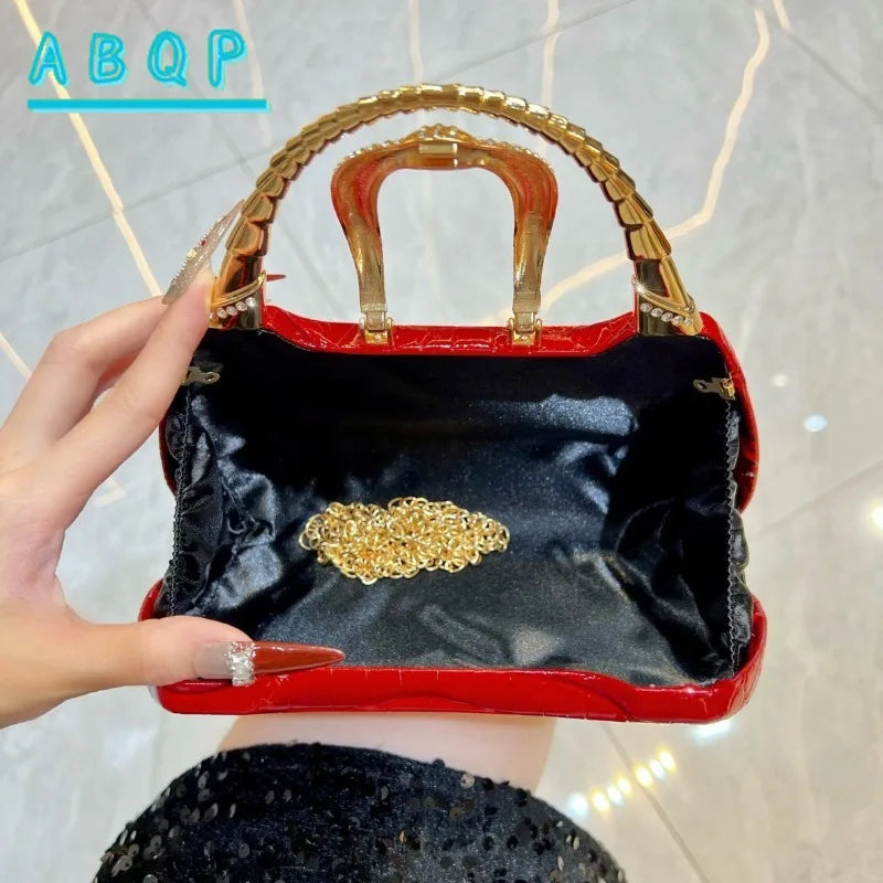New Banquet Handbag Diamond-Encrusted Fashion Evening Wedding Party Business Dinner Women's PU Leather Handbag High-Quality Fashion Women's Shoulder Oblique Bag Ladies Apparel Accessories