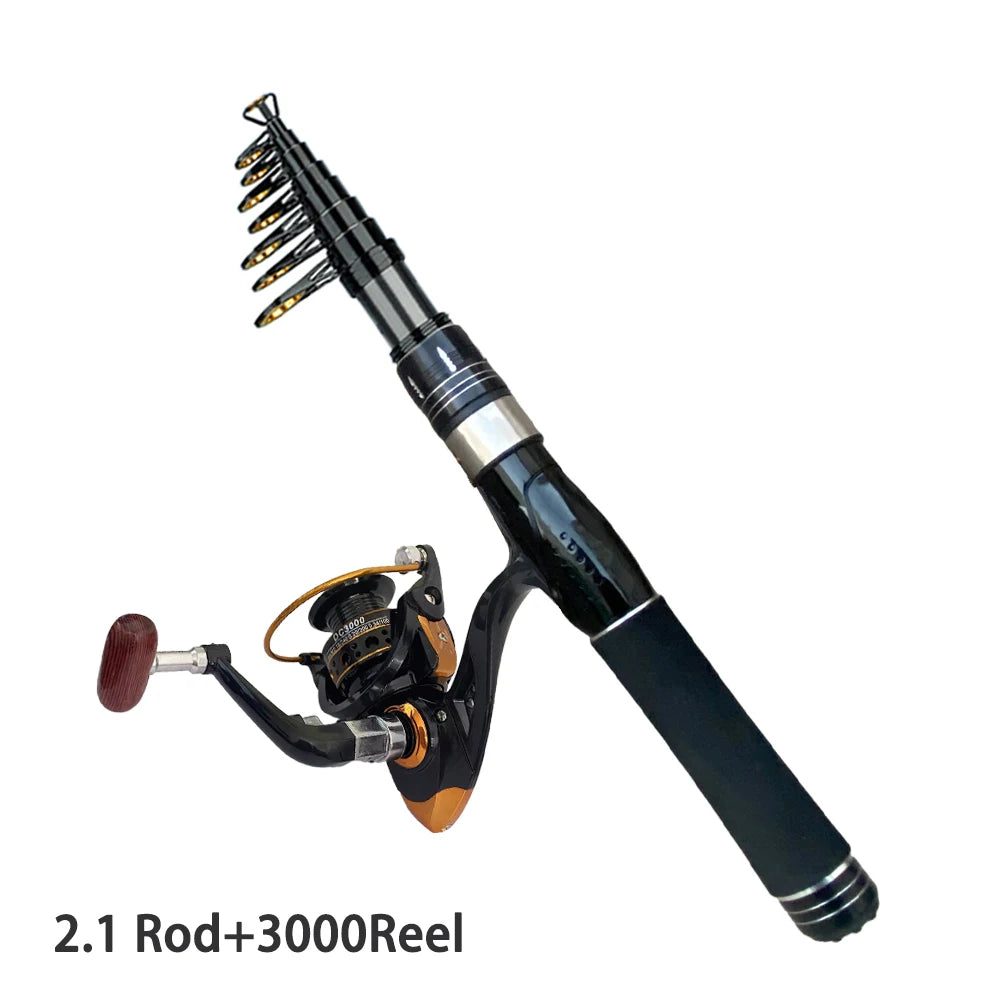 1.5/1.8/2.1/2.4M Rod + Reel 1000- 4000 Series Set Telescopic Spinning Fishing Rod 1.5-2.4M and 1000-4000 Reel Combo Portable Rod  For Seawater/Freshwater Carp Fishing Sets