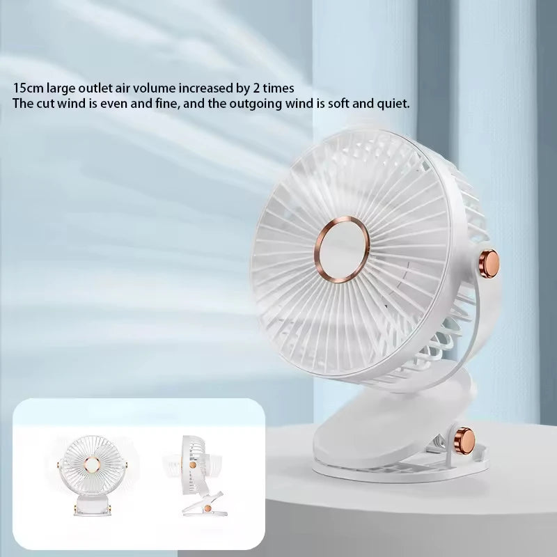 8000mAh Clip-On Whirlwind Fan 5 Speed Quiet Rechargeable Desktop Portable Air Circulator Wireless Fan With LED Light For Home Office Desktop Outdoor Camping Cooling Accessories