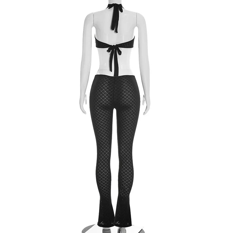 5 Colors Sexy See Through Jumpsuit Mesh Hollow Out Backless Halter Neck Rompers Summer Evening Beach Party Night Clubwear New Arrivals Women Clothes Streetwear Skinny Jumpsuits