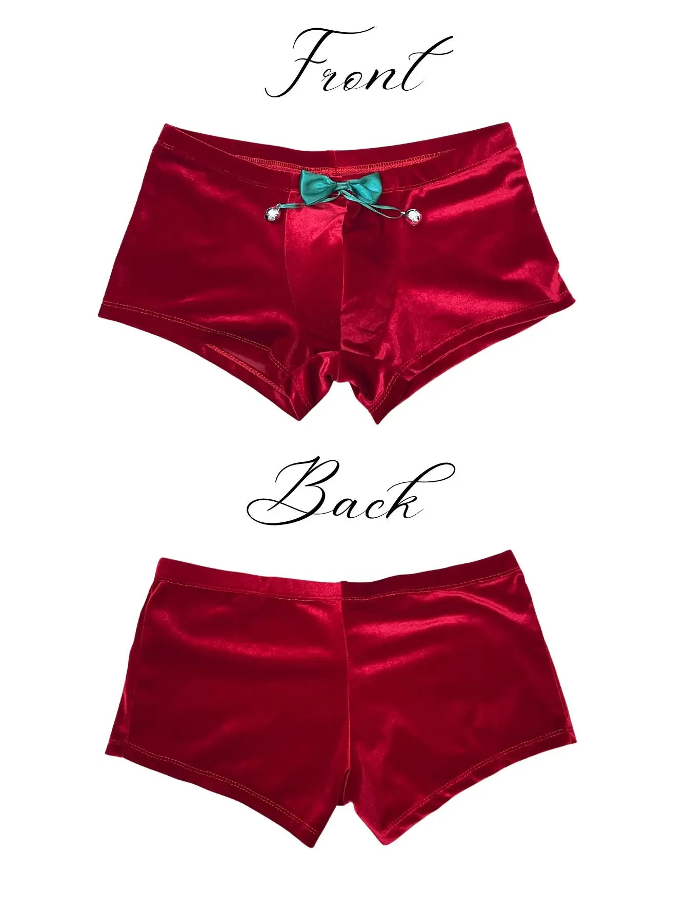NEW Arrivals 2PCS Velvet Set S-3XL Plus Size Free Christmas Boxer + Hat 】1Set Men's High-Quality Velvet Sexy Underwear, Featuring Bowknot and Bell Christmas Design