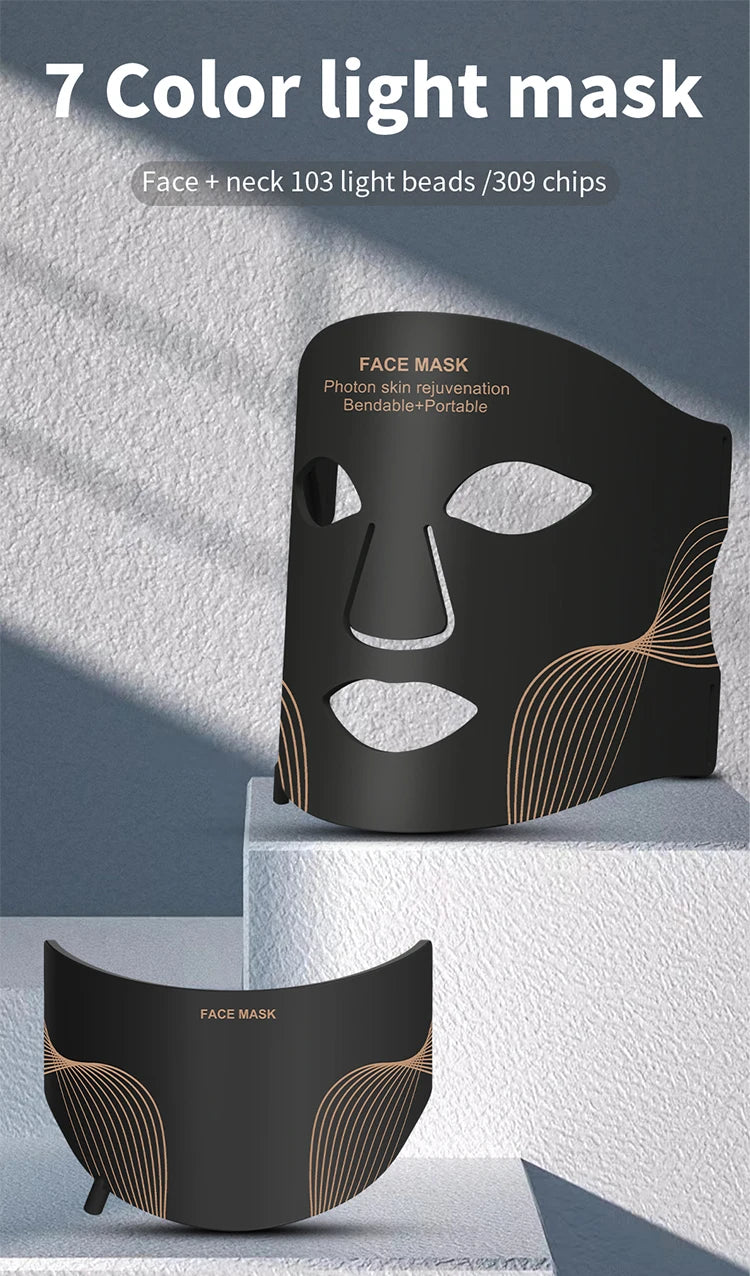 Hello New Face 7 Color LED Face Mask with Neck Wireless Portable Red Light Therapy for Anti-Aging, Wrinkles, Skin Rejuvenation, Home Use Women Beauty Salon Spa Supplies
