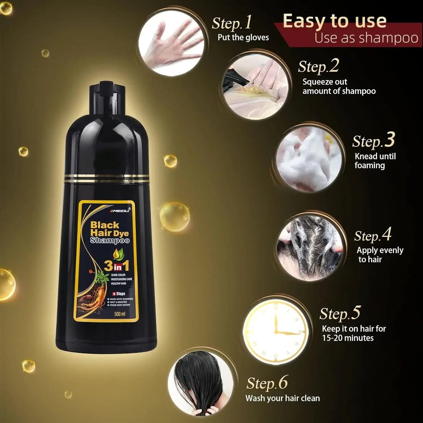 NEW 500ml Korean Hair Dye Shampoo 3 in1 Darkening Hairs Instant Gray To Black Polygonum Multi-Florum Natural Coloring Cover Men Women Hair Care Supplies
