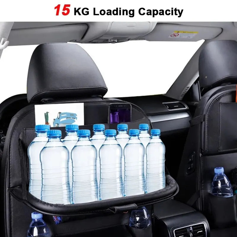 NEW!!!! Car Seat Back Organizer with Foldable Table Tray PU Leather Storage Organizer with Pockets Kick Mats Seat Interior Accessories