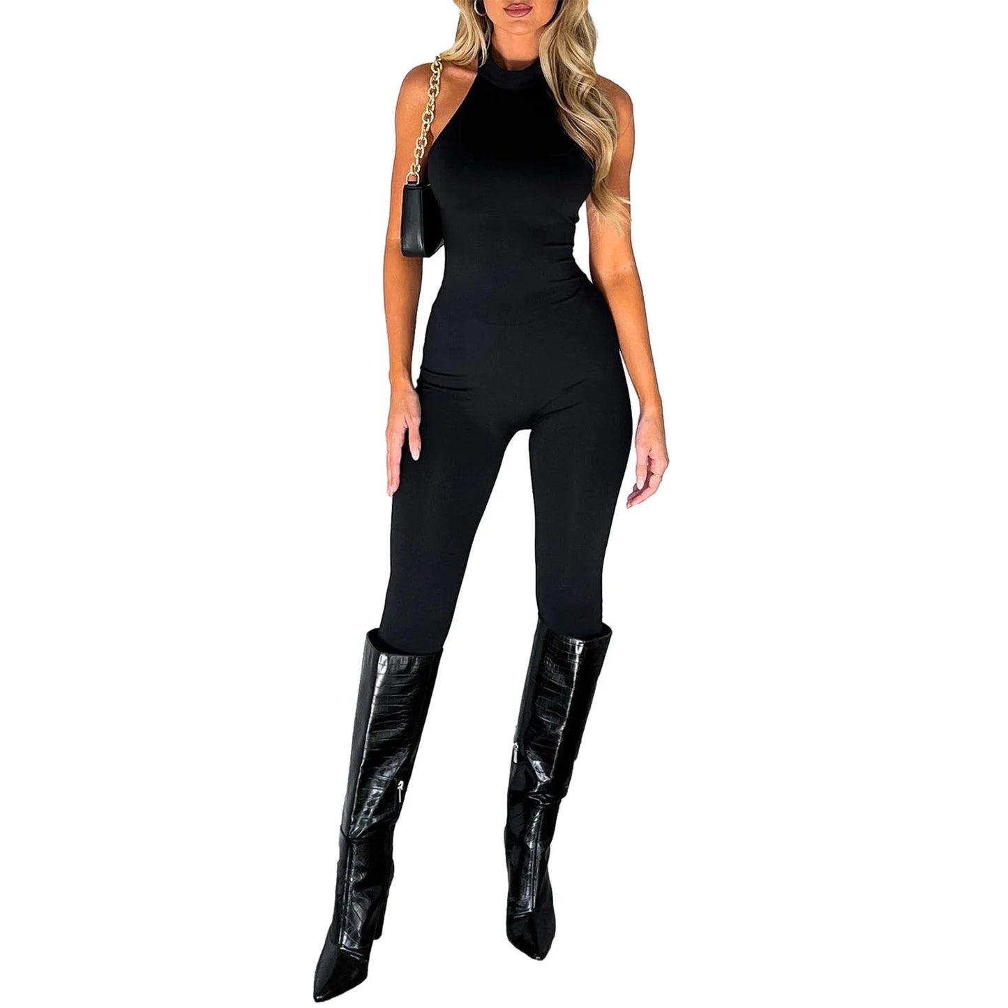 NEW Arrivals Women Jumpsuit Sleeveless Halter Neck Backless Solid  Long Romper Evening Party Night Clubwear Streetwear Girls Ladies Sexy Fashion Clothing Supplies