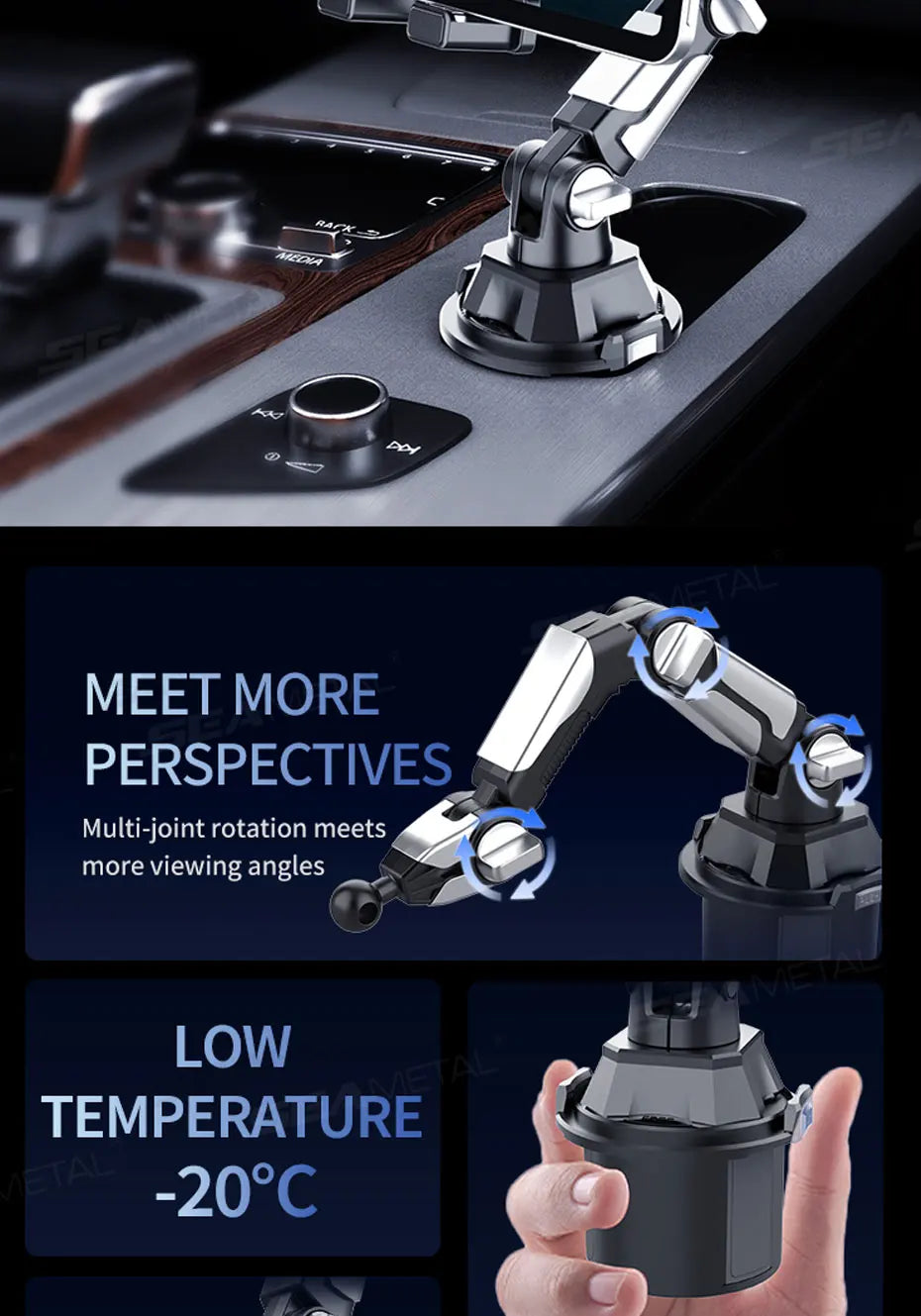 NEW  Car Tablet  Phone Mount on Cup Holder 6.5-9.5CM Adjustable Base Tablet/Phone Holder 360-Degree Flexible Rotation Phone Stand