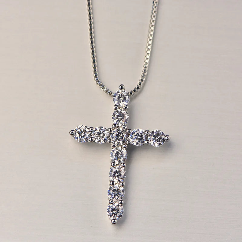 16-24inches 925 Sterling Silver Necklace Box Chain Shinny Crystal Classic Cross Pendant For Women Men Fashion Jewelry Gifts