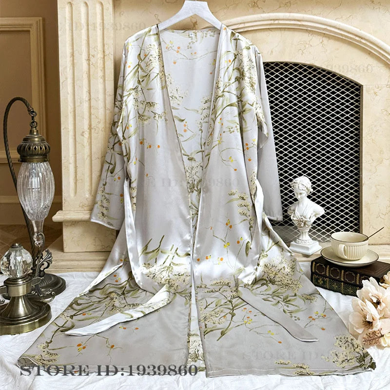 NEW Arrivals 7 Colors Authentic Harajuku Japanese Flower Luxury Kimono Bathrobe Gown Sleepwear Satin Bride Wedding Long Robe Dress Nightgown Spring Female Ladies Luxury Lingerie Fashion Apparel Products