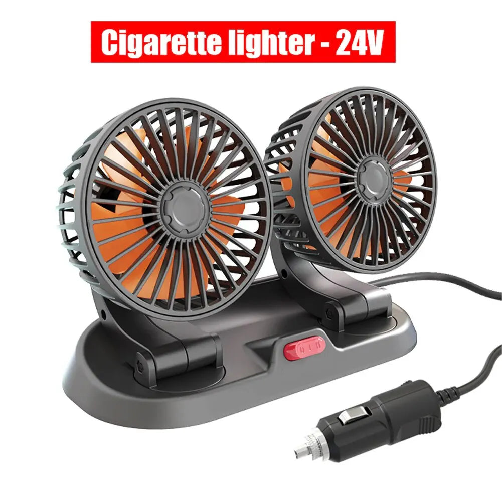 NEW Arrivals Car Cooling Fan 360° Adjustable Dual Head Cooling Air Fan Brushless Motor Low Noise Automobile Vehicle Fan Micro USB for Car Use Car Accessories