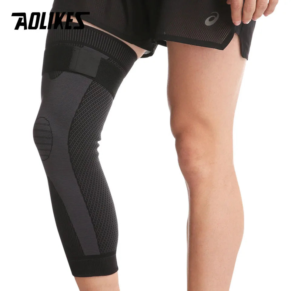 1PCS Compression Knee Support Pads Lengthen Stripe Sport Sleeve Protector Elastic Long Kneepad Brace Volleyball Running