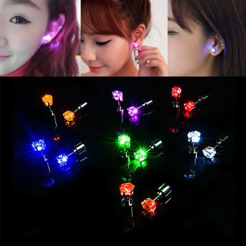 2/5 Pair LED Earring Rave Festival Party Bar Night Club Glowing Earring + Hair Ties Girl Women Ear Accessories Light Up Bling Ear Stud Gogo Dance Fashion Jewelry Accessory Sets