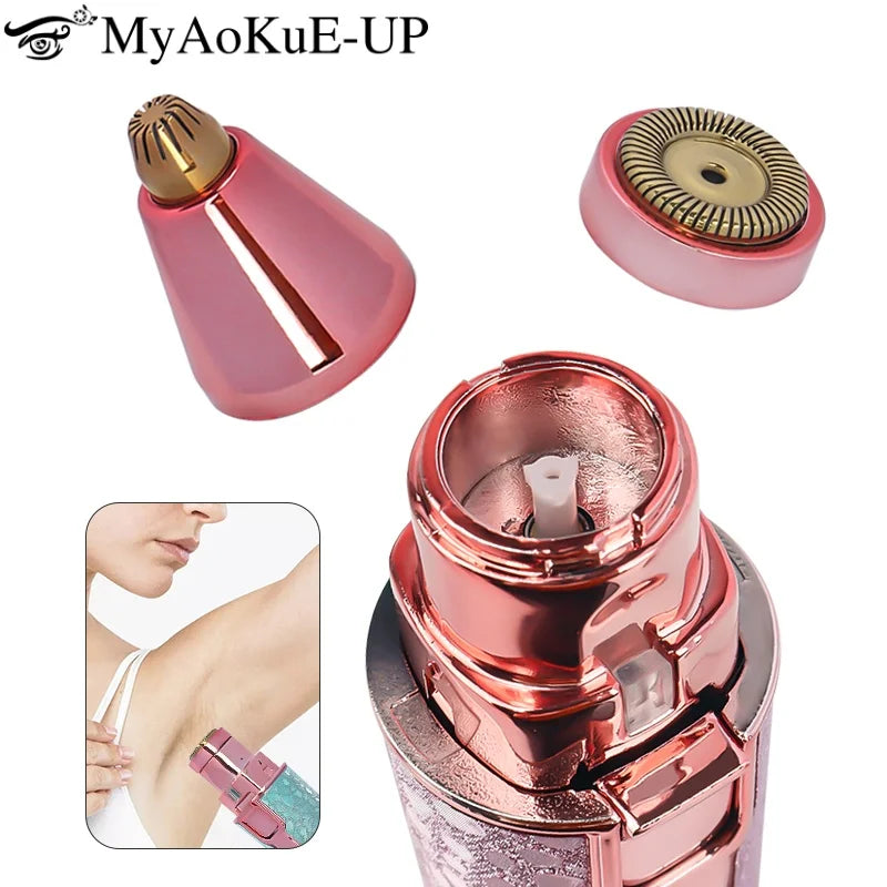 2 In1 Rechargeable Facial Silver Color Wireless Electric Hair Removal and Eyebrow Shaver - Face Lips Body Painless Facial Razor with Built-In LED Light USB Charging Women Beauty Salon Devices