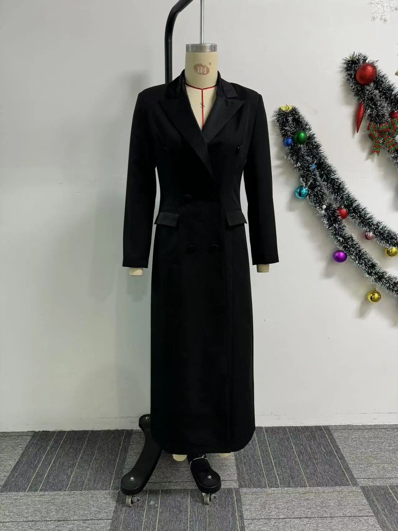 NEW Arrivals UK S-3XL Size Italian Fashion Women Luxury Wedding Guest Celebrities Red Carpet  Double Breasted Notched Long Sleeve Maxi Dress Spring Sexy Night Elegant Long Dresses