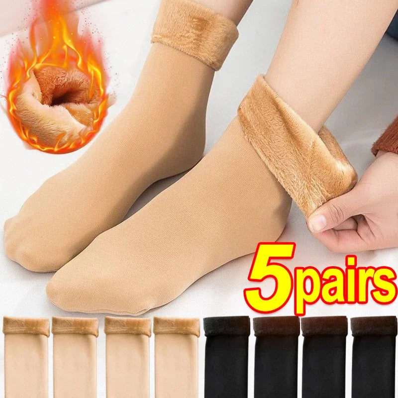 5 Pairs Black Set New Women Winter Thicken Warm Short Socks Thermal Cashmere Wool Socks Nylon Snow Velvet Boots Home Floor Calces