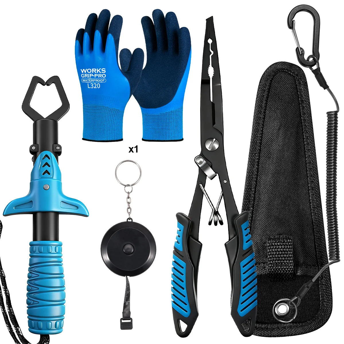 NEW Set Complete Fishing Pliers Accessory Set:  Fishing Gloves, Pliers, Fish Grippers, Protect Pliers Sheath, Fish Tape Measure Fishing Accessories Tools Set