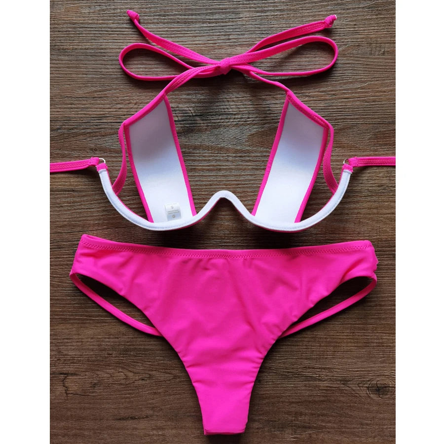 Hollow Out Bikinis  Sexy Girls Beachwear Female Swimsuits Brazilian Push Up Swimwear Women Underwire Bikini Set