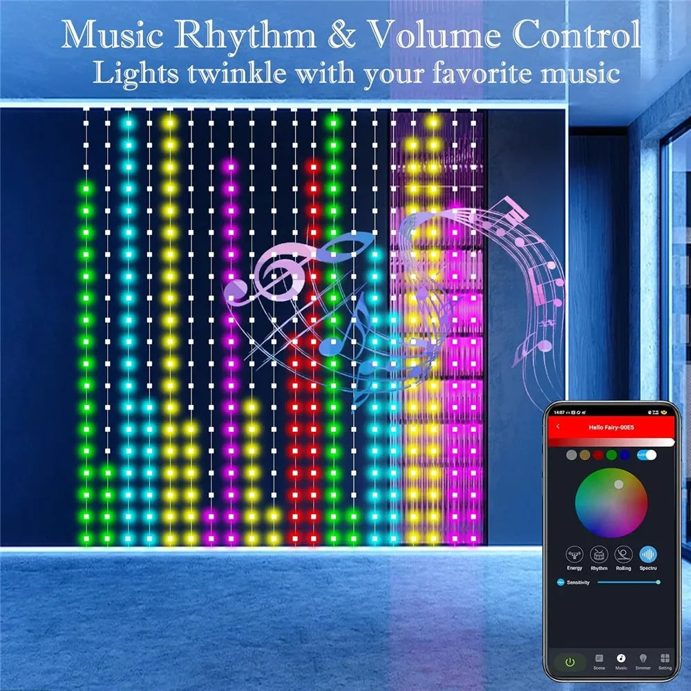 Ai Smart Window Curtain Lights 400LEDs Smart Curtain Lights DIY Text LED String RGB Waterproof Fairy Lights Music Sync Display for Window Bedroom Wedding Party Shops Night Clubs Decor