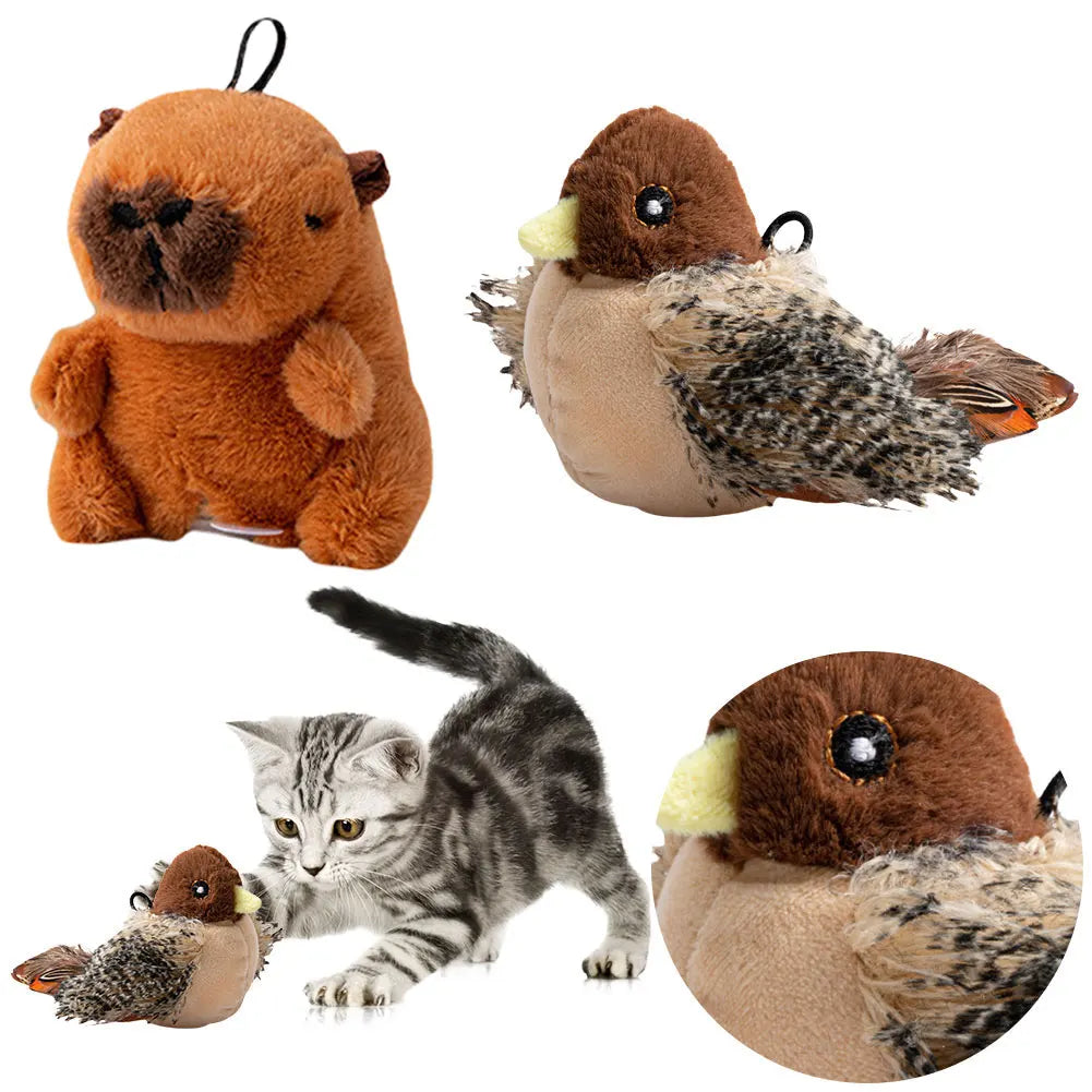 Electric Interactive Cat Toys Kitten Chirping Bird Toy Plush Cats Pets Teasing Toys Electric Squeaky Simulation Bird for Indoor Cats