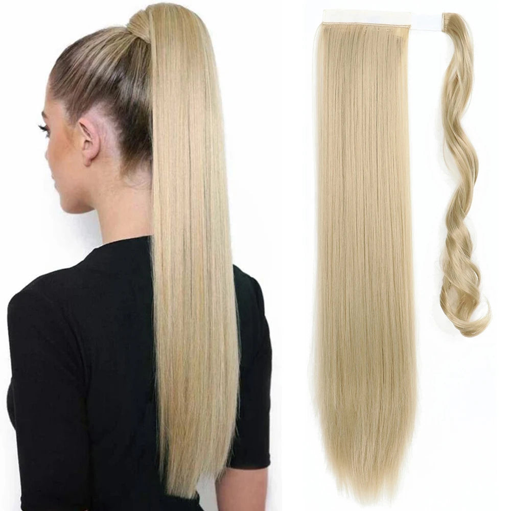 NEW  Synthetic Long Straight Wrap Around Clip In Ponytail Hair Extension Can Be Permed Heat Resistant Pony Tail Fake Hair