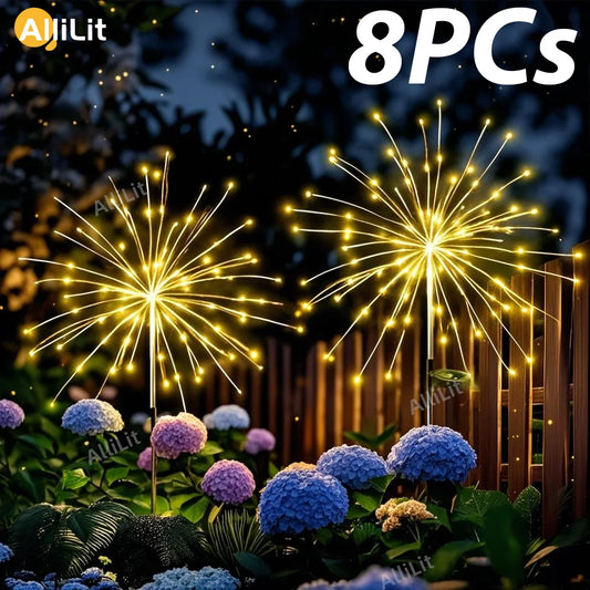NEW 8PCS Set 200 LED Solar Firework Light Waterproof Outdoor 8 Lighting Modes Fairy String Light Christmas Lawn Lamp Garden Decoration